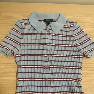 Stripped Ribbed Top with Zipper